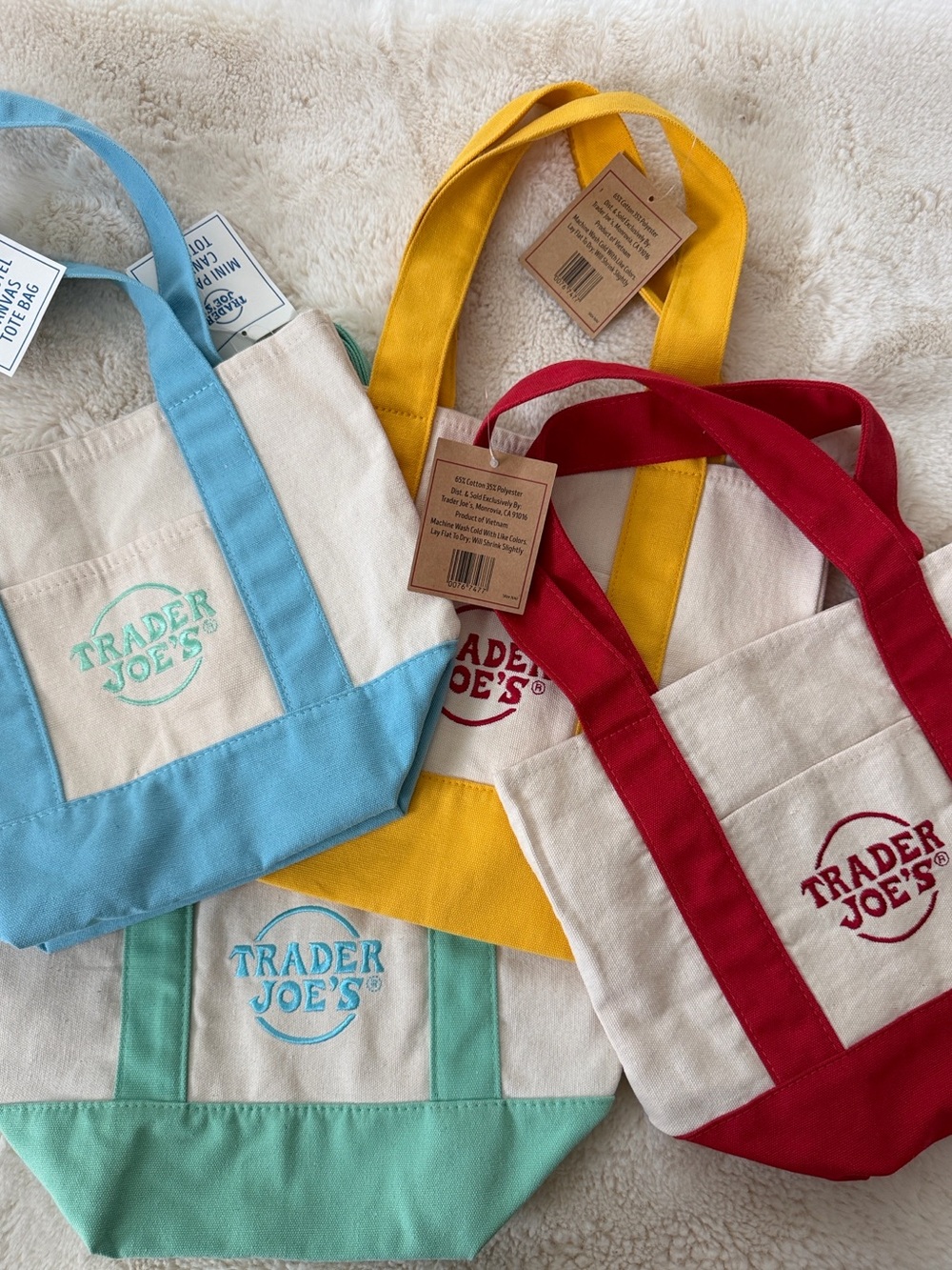 Trader Joe's Mini Canvas Tote Bag - Red, Blue, Mint, Yellow